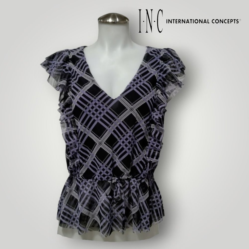 INC International Concepts Women's London Plaid Blouse Size M